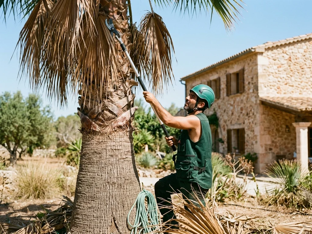 Élagage préventif des palmes sèches inflammables pour réduire les risques d'incendie en Provence.